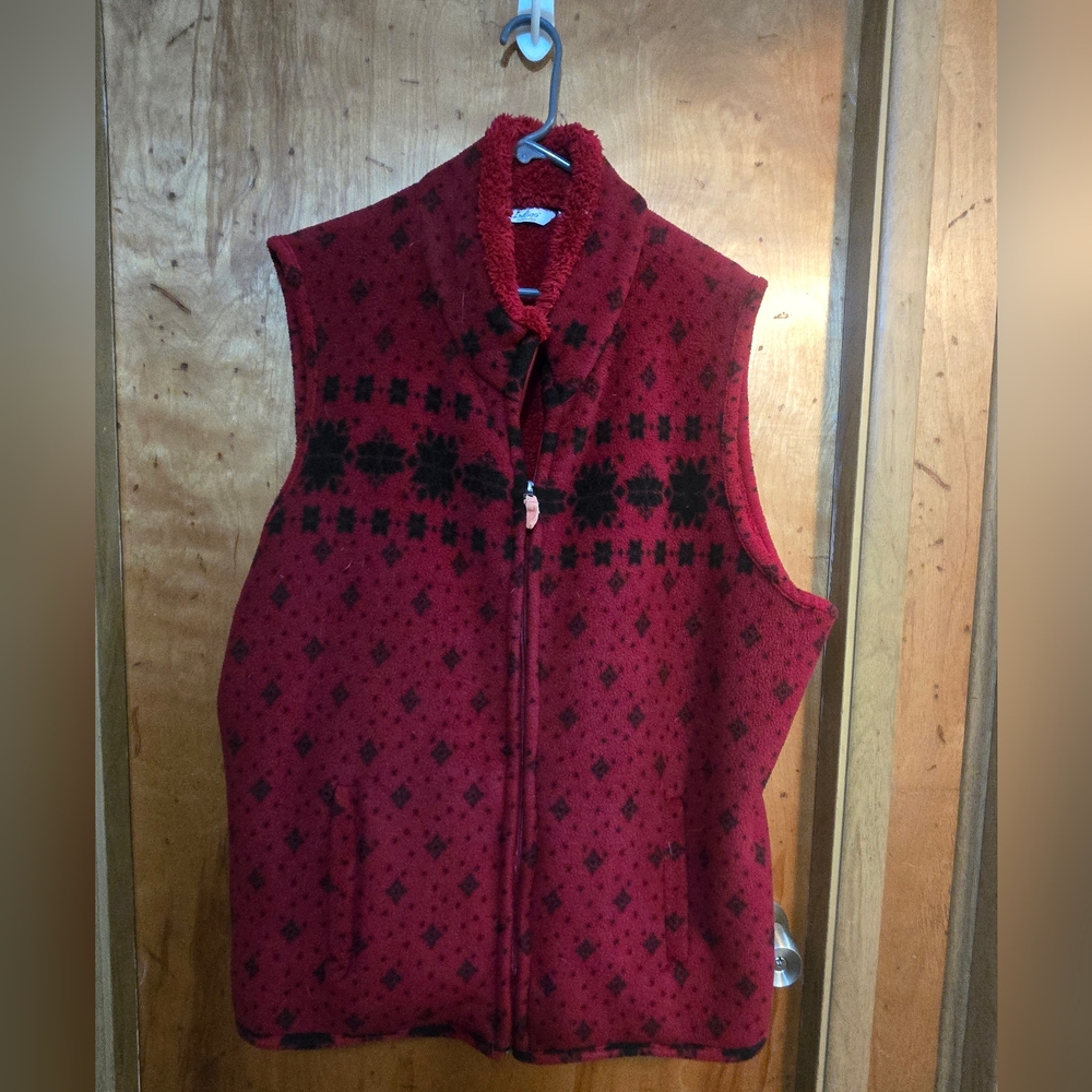 Red and Black Patterned Fleece Vest
